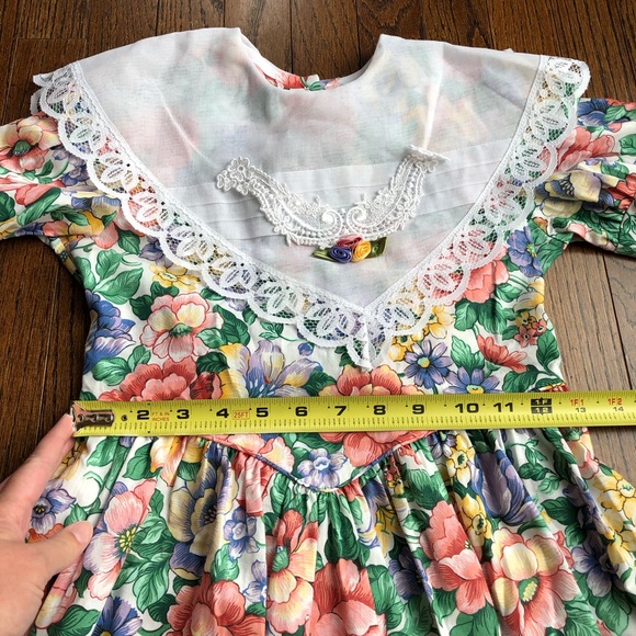 Youngland Vintage Girls 8 A-Line Floral Short-Sleeve Midi Dress w/Bow & Collar - Picture 9 of 12